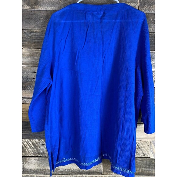 Alfred Dunner Women's Plus Sz 18 Blue Cotton Embroidered Embellished V-Neck Top - Picture 7 of 12